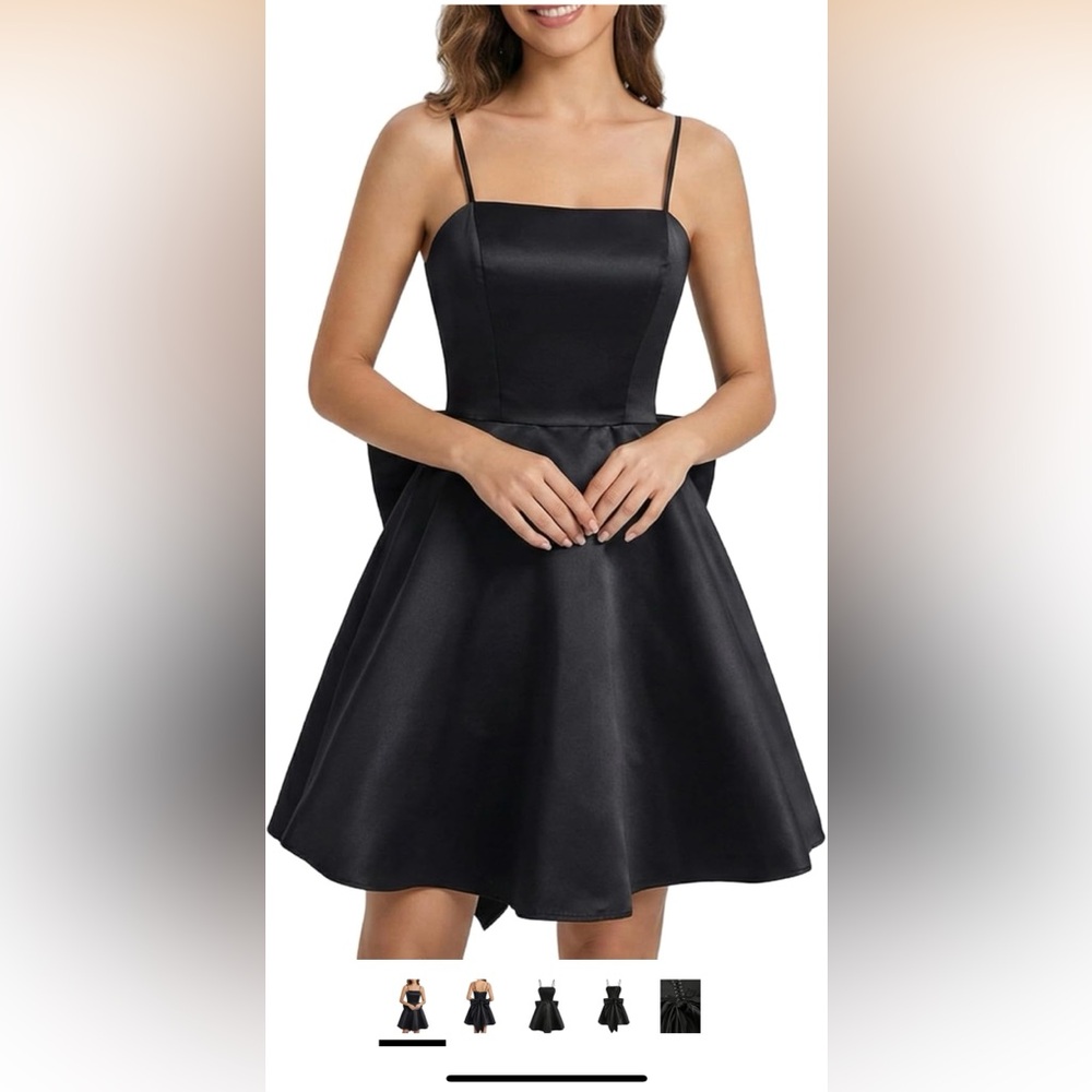 WDIRARA Women's Satin Bow Homecoming Dresses Spaghetti Strap Wedding Guest Gown